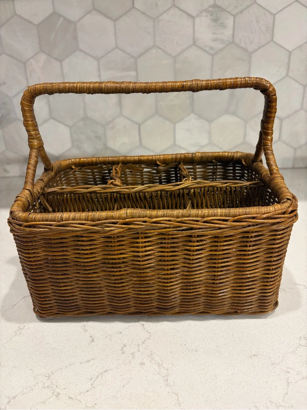 Wicker Divided Serving Basket or Utensil Caddy